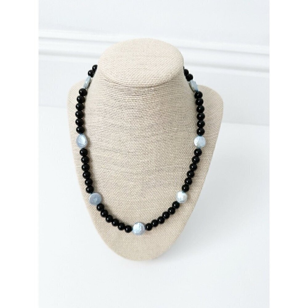NWT Genuine Pearls & Black Onyx Necklace Beaded